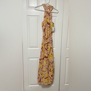 Nine West Yellow Pink Halter Resort Jumpsuit